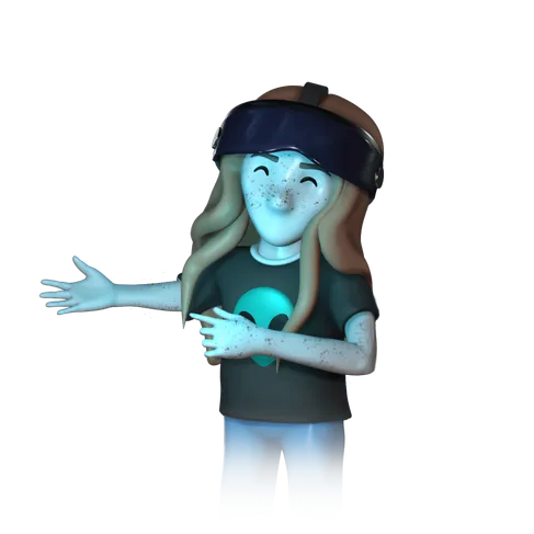 3D-avatar af Cathrine med VR-briller