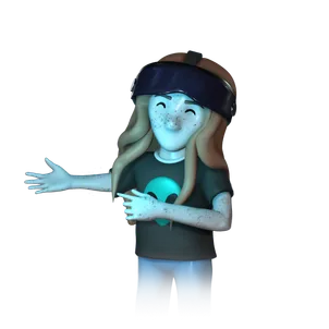 3D-avatar af Cathrine med VR-briller