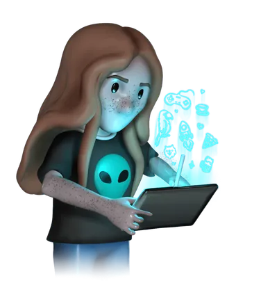 Cathrine tegner på en tablet